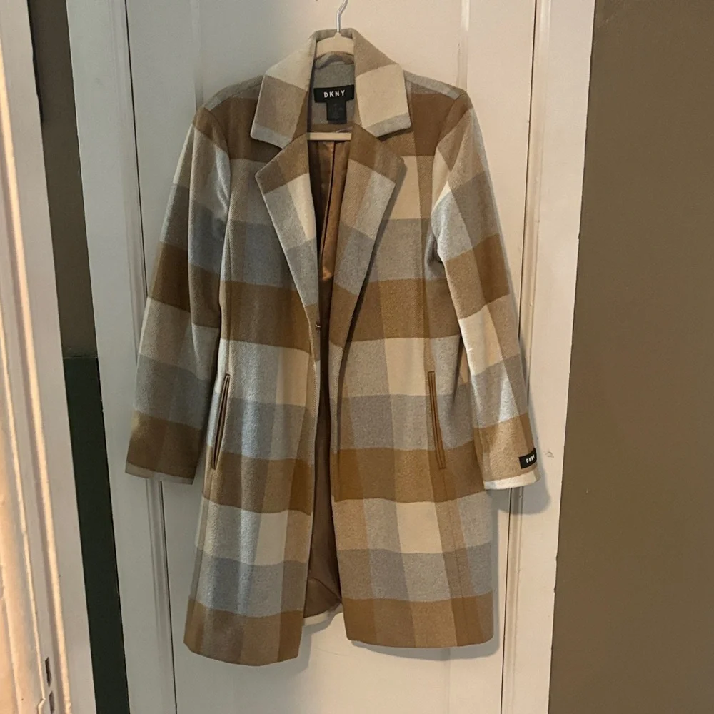 DKNY Women's Checkered wool coat - Brown and Gray - Picture 10 of 10